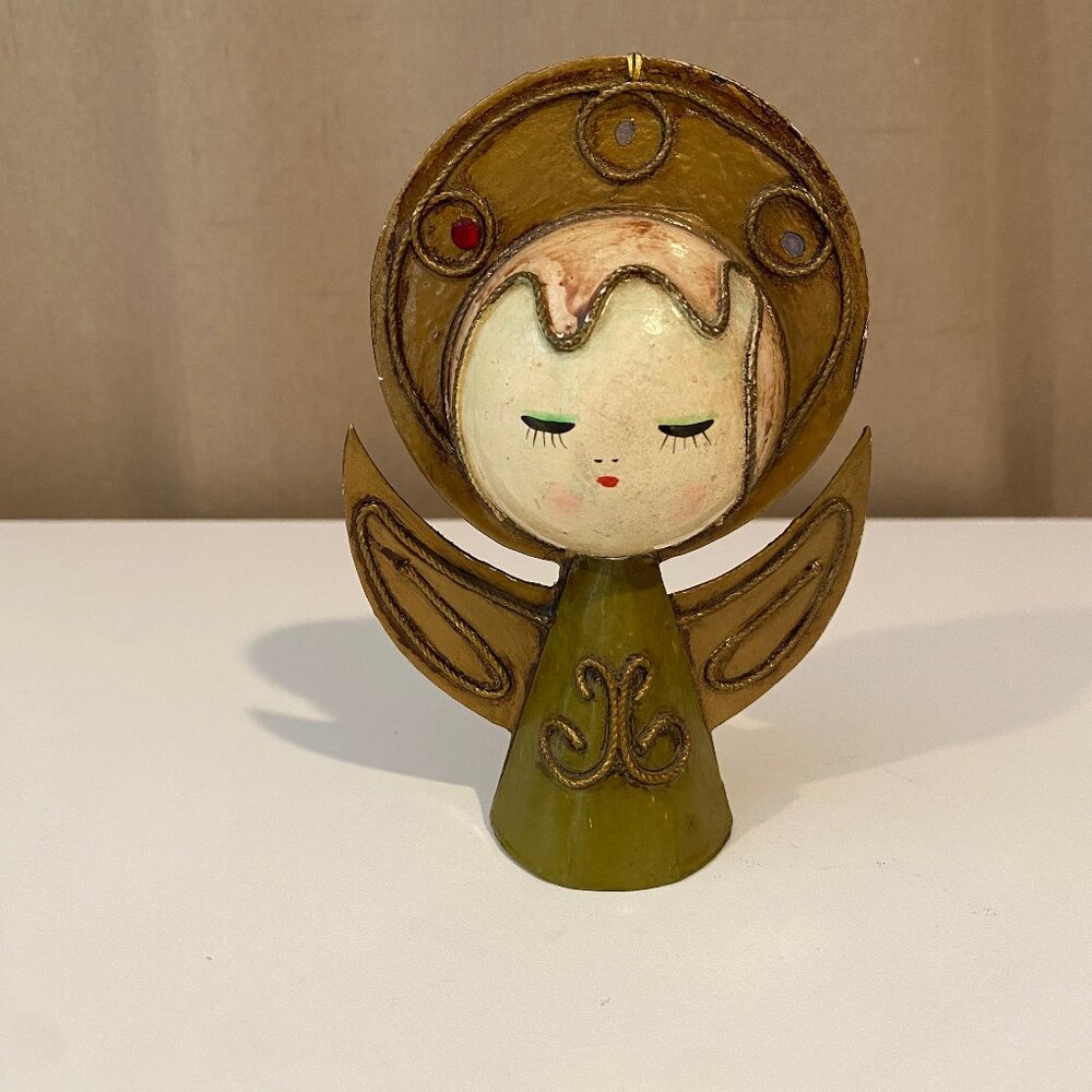 Vintage 1970s Paper Mache Angel Figurine 5.5"‎ Mid Century Christmas Decor